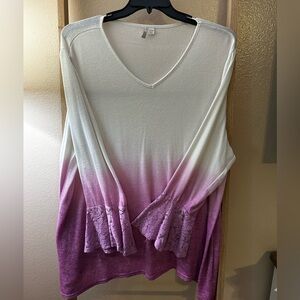 Cato Blouse | White to Purple Ombre | Lace Sleeves | 22-24W
